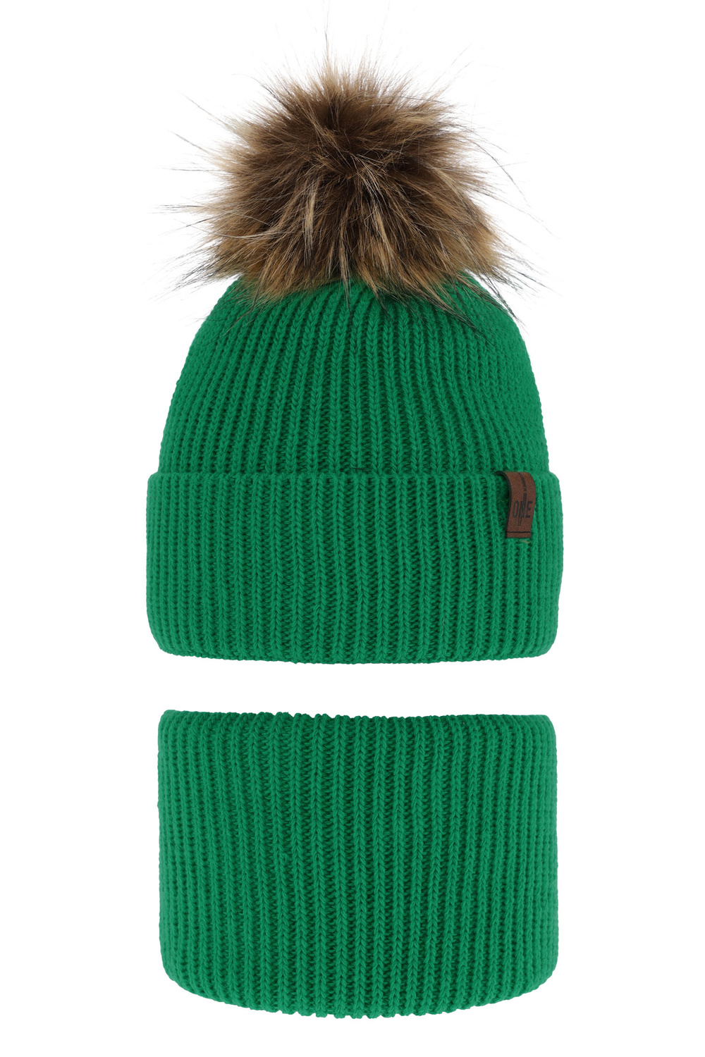 Ensemble d'hiver garçon: bonnet et snood, vert, avec pompon, Modus