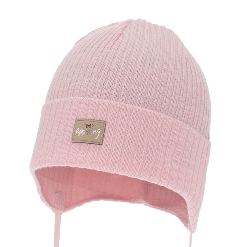 Bonnet automne/printemps fille, rose, avec liens, avec coton, Tindra