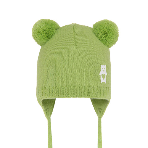 Bonnet automne/printemps garçon, vert, avec deux pompons, avec liens, Barney