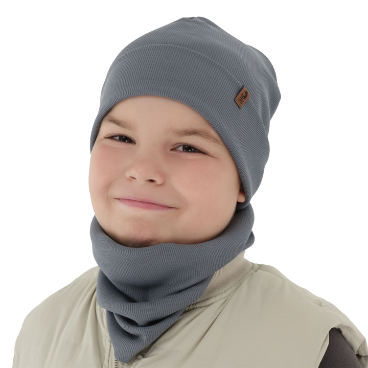 Ensemble automne/printemps garçon: bonnet et snood, gris foncé, Amalfi