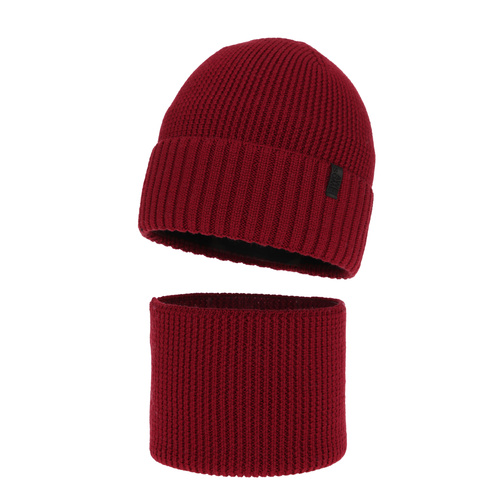 Ensemble d'hiver garçon (bonnet et snood), 100% Laine Mérinos, doublé de laine mérinos, bordeaux Harbin