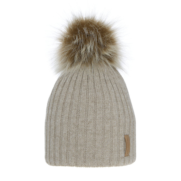 Bonnet d'hiver fille, beige, avec pompon, Werbena