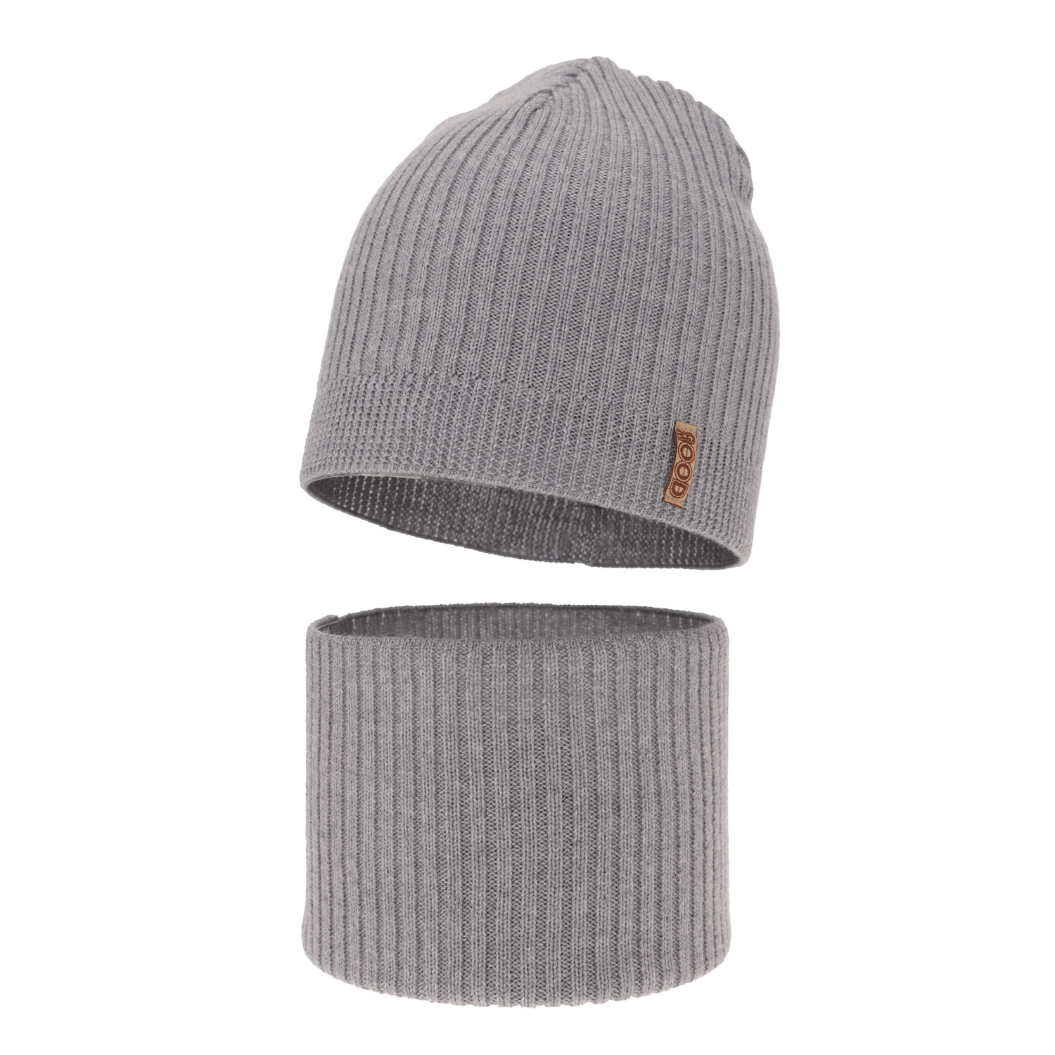 Ensemble automne/printemps garçon: bonnet et snood, gris clair, avec laine mérinos, Chester