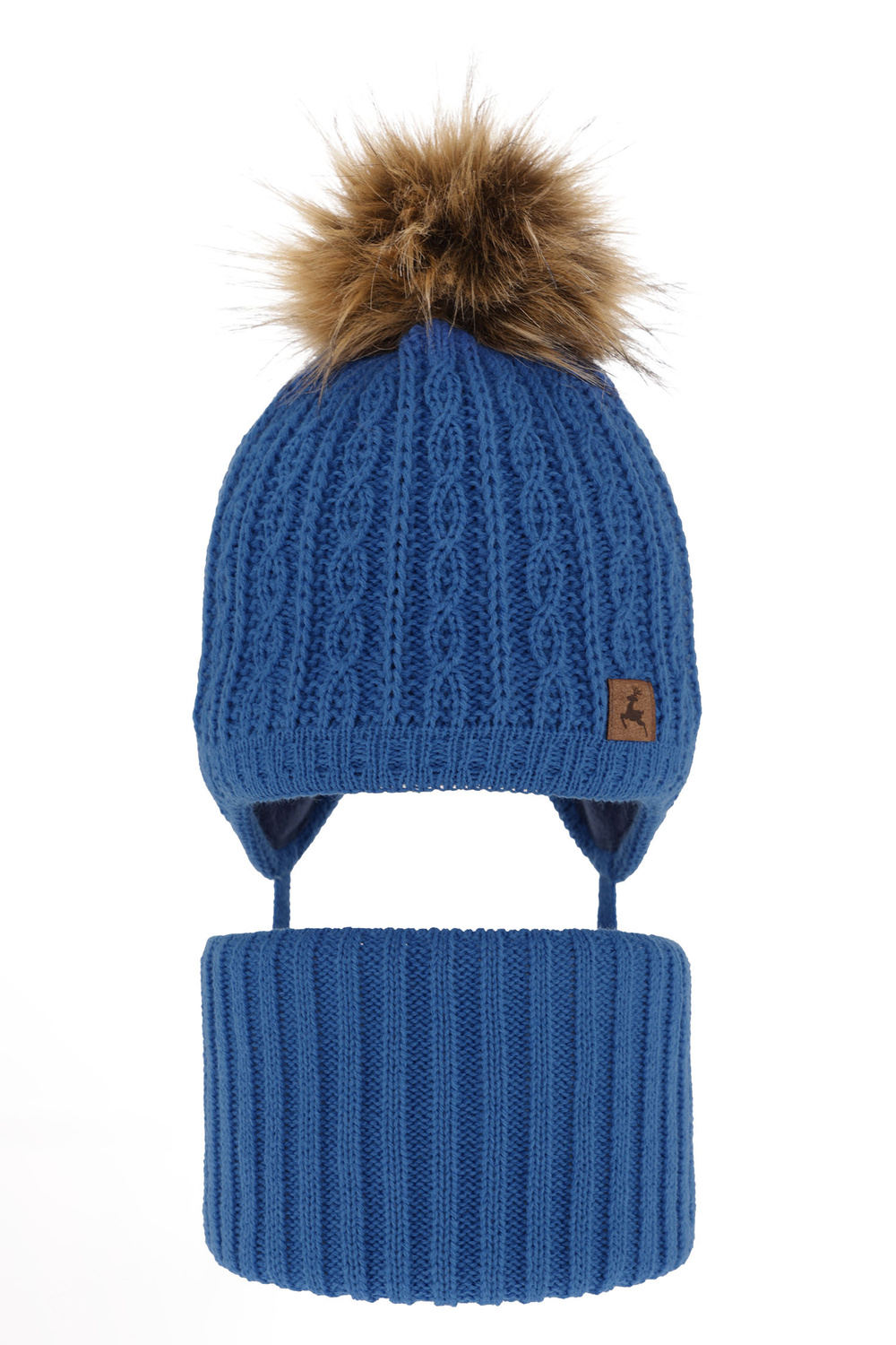 Ensemble d'hiver garçon: bonnet et snood, bleu, avec pompon, avec liens, Pago