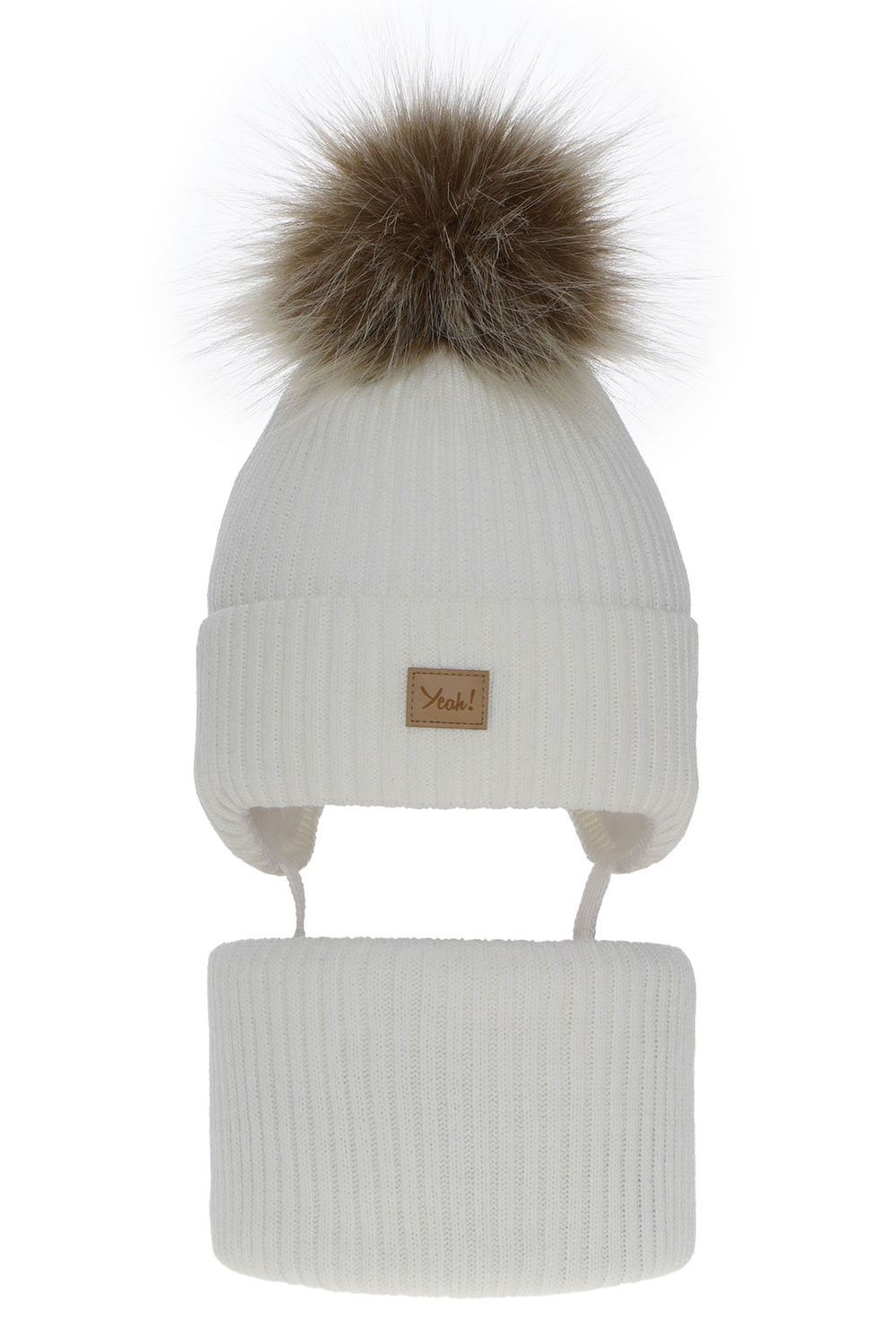 Ensemble d'hiver fille: bonnet et snood, blanc, avec pompon, Dilajla