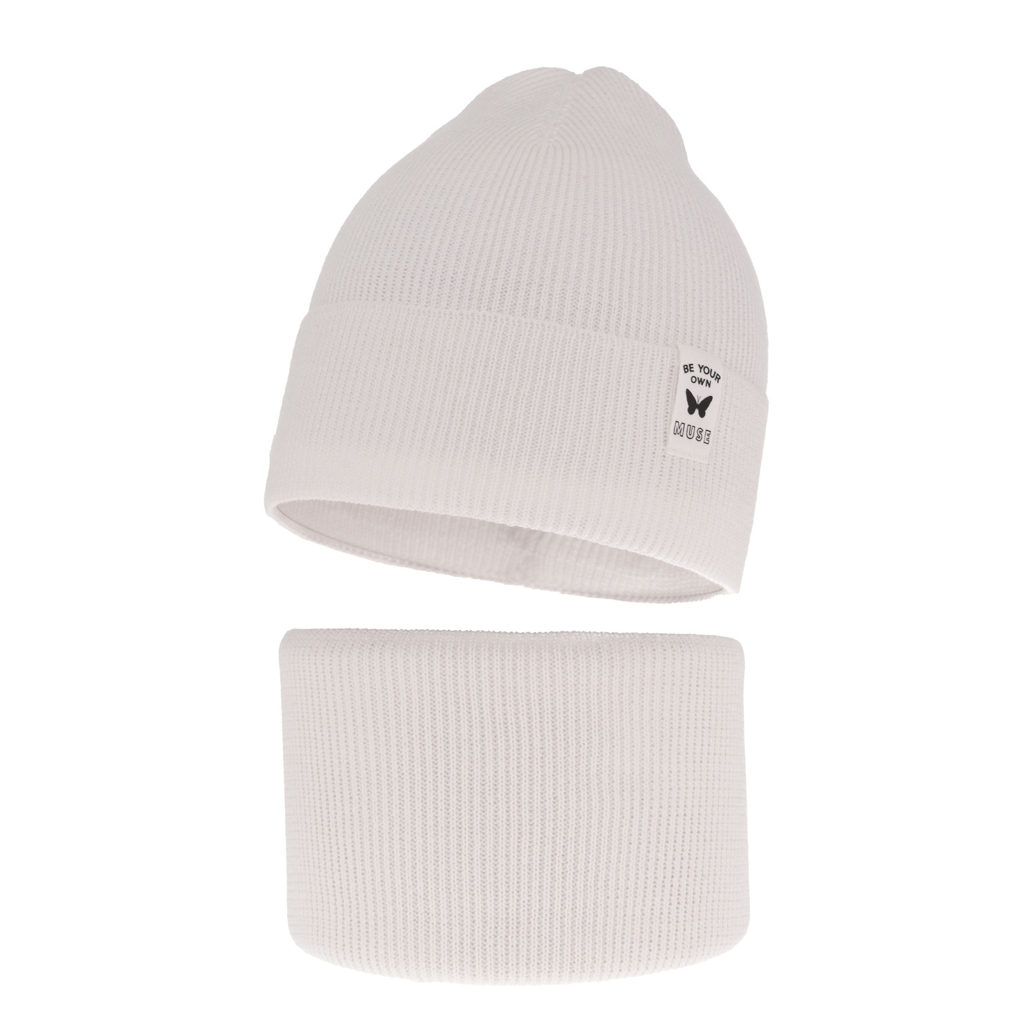 Ensemble automne/printemps fille: bonnet et snood, avec coton, blanc, Leonita