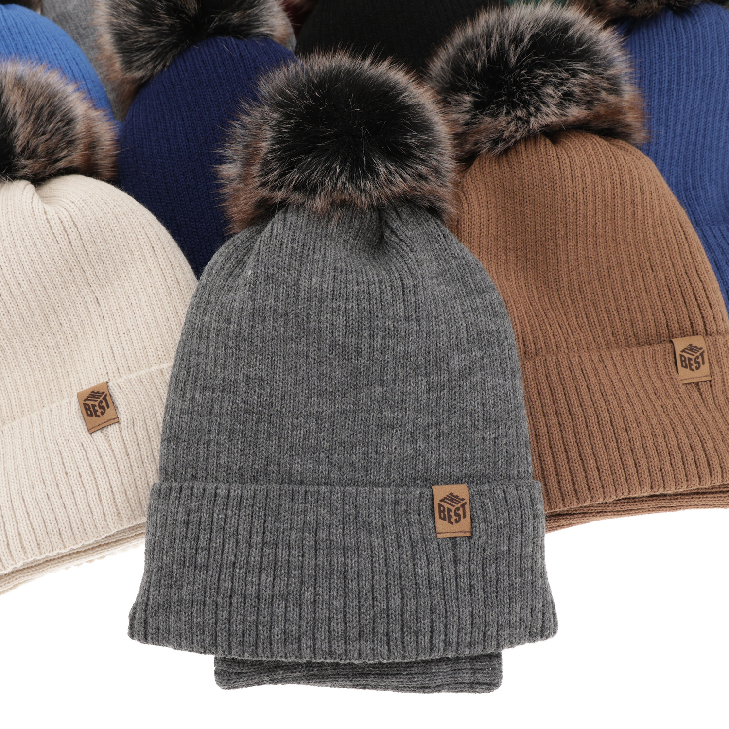 Ensemble d'hiver garçon: bonnet et snood, camel, avec pompon, Wizar