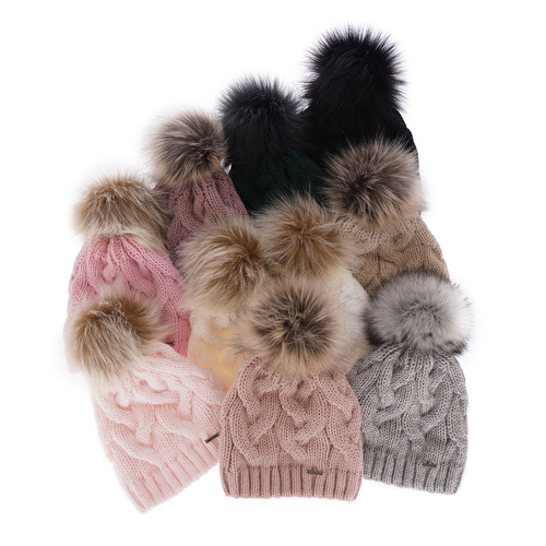 Bonnet d'hiver femme, hiver, wrzosowy, avec pompon, Terri