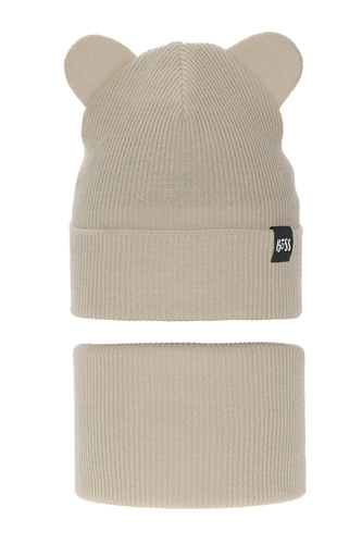 Ensemble automne/printemps garçon: bonnet et snood, beige, avec coton, Grajan