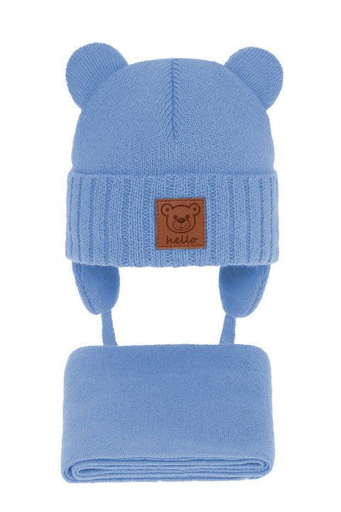 Ensemble d'hiver garçon: bonnet et écharpe, bleu clair, avec liens, Petit