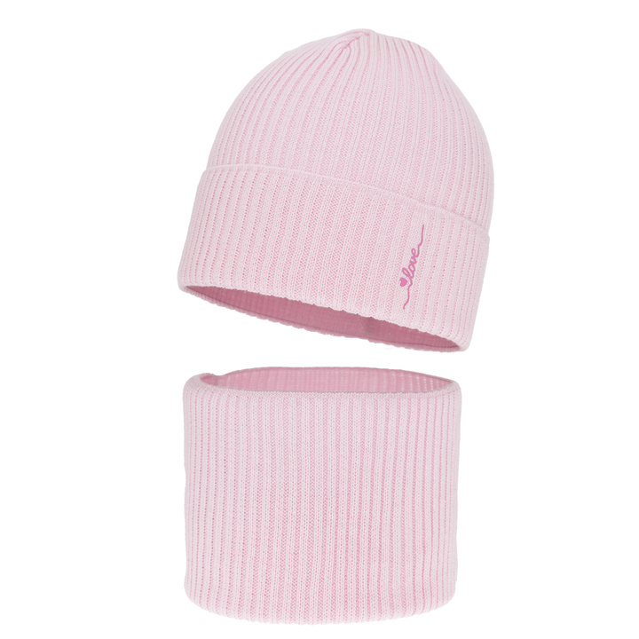 Ensemble automne/printemps fille: bonnet et snood, avec coton, rose, Elvara