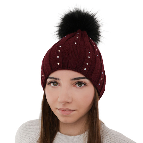 Bonnet d'hiver femme, hiver, jasnobeżowa, avec pompon, Mada