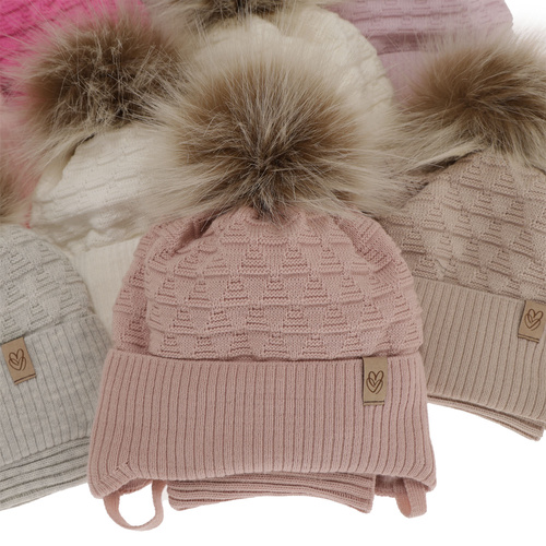 Ensemble d'hiver fille: bonnet et snood, rose, avec pompon, Egeria