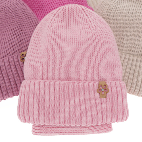 Ensemble d'hiver fille: bonnet et snood, noir, avec laine mérinos, Nelita