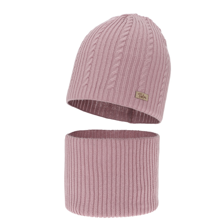 Ensemble automne/printemps fille: bonnet et snood, rose, avec coton, Ordesa
