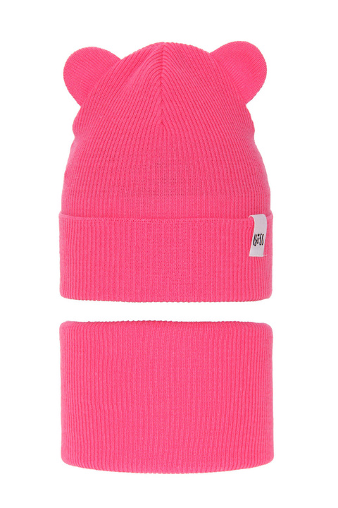 Ensemble automne/printemps fille: bonnet et snood, avec coton, rose, Kajra