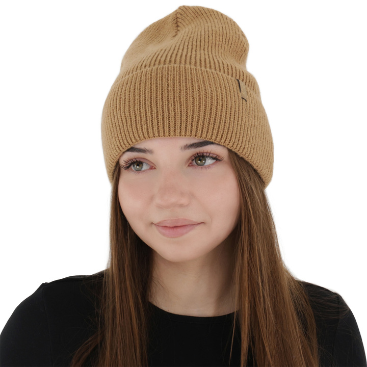 Bonnet d'hiver femme, camel, avec laine mérinos, Tahoe