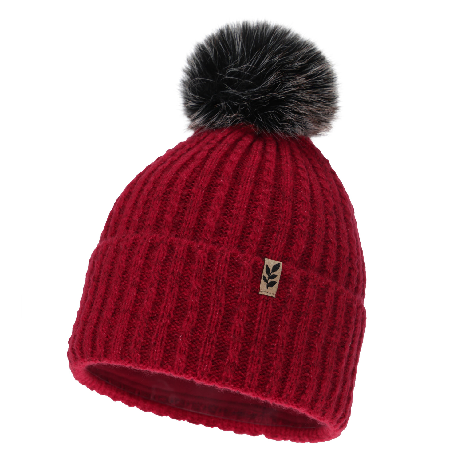 Bonnet d'hiver femme, rouge, avec pompon, Calista