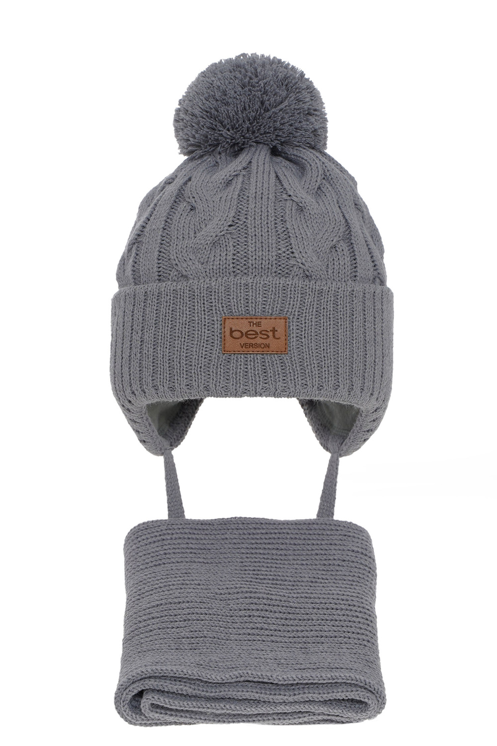 Ensemble d'hiver garçon: bonnet et écharpe, gris, avec pompon, Remix