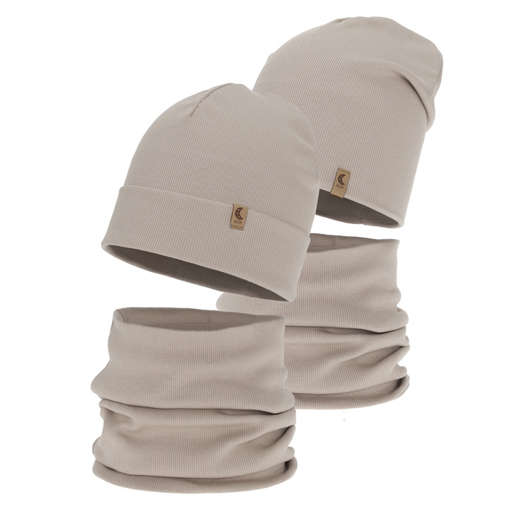 Ensemble automne/printemps fille: bonnet et snood, beige, en coton, Bravura