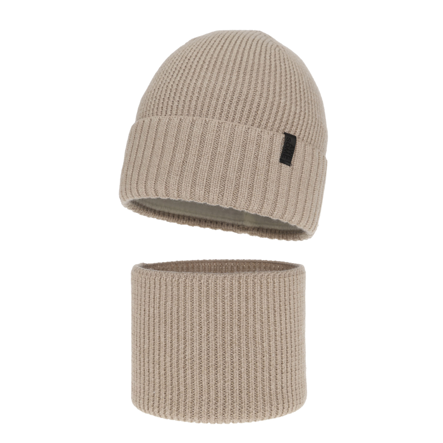 Bonnet et snood garçon, ensemble d'hiver, 100% Laine Mérinos, avec doublure en laine mérinos, beige Harbin