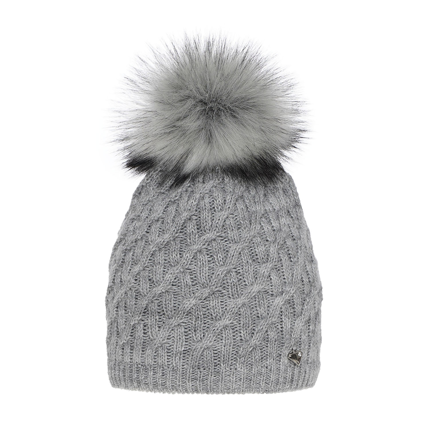 Bonnet d'hiver femme, hiver, grise, avec pompon, Kaskada