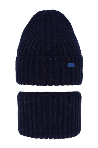 Ensemble d'hiver garçon: bonnet et snood, bleu marine, Zeno