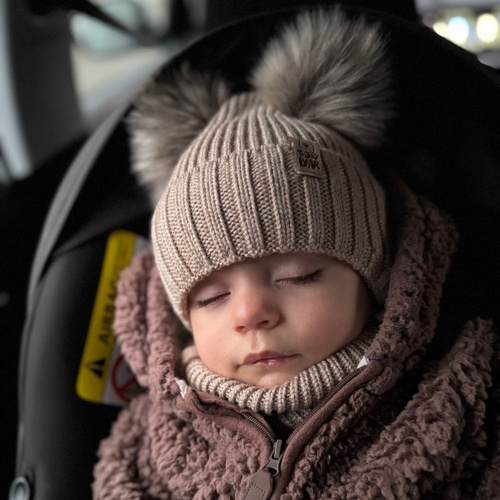 Ensemble d'hiver garçon: bonnet et snood, crème, avec liens, 100% Laine Mérinos Extrafine, Konor