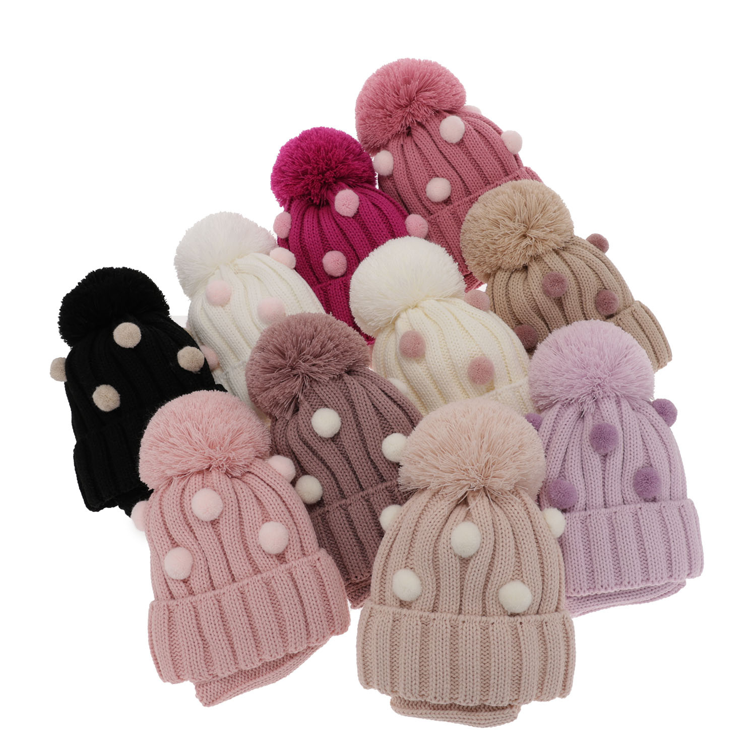 Ensemble d'hiver fille: bonnet et snood, blanc, avec pompon, Hekate