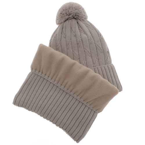 Ensemble d'hiver garçon: bonnet et snood, camel, avec pompon, avec laine mérinos, Talar