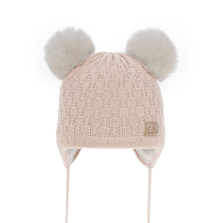 Bonnet d'hiver fille, beige, avec pompon, Emila