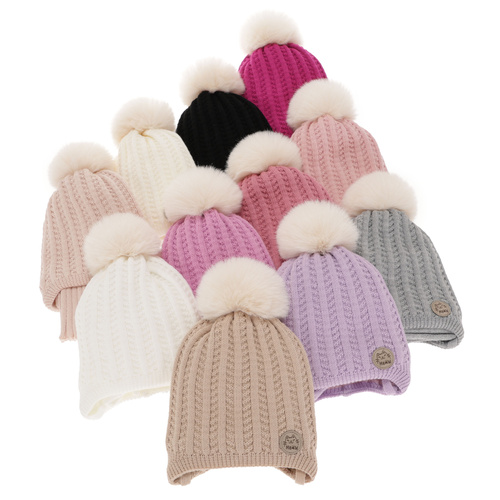 Ensemble d'hiver fille: bonnet et snood, violet, avec pompon, Kenta