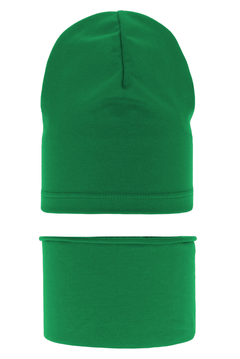 Ensemble automne/printemps garçon: bonnet et snood, vert, en coton, Hazel