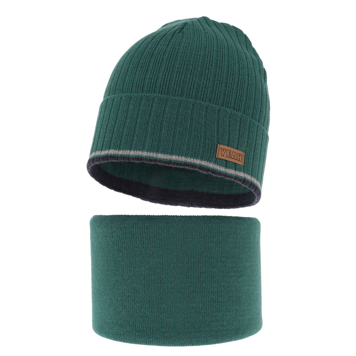 Ensemble automne/printemps garçon: bonnet et snood, avec coton, szmaragdowy, London