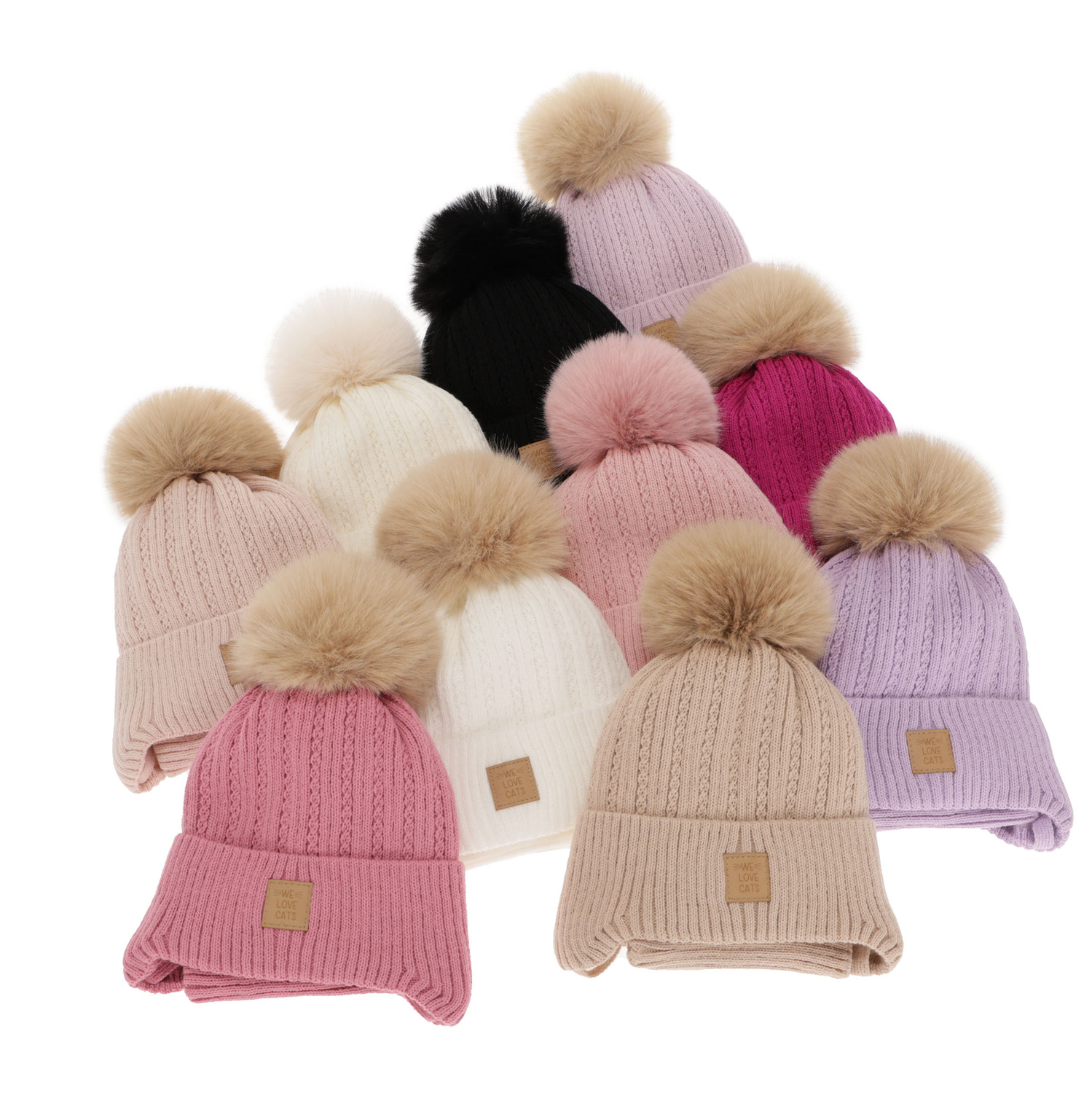 Ensemble d'hiver fille: bonnet et snood, beige, avec pompon, Betty