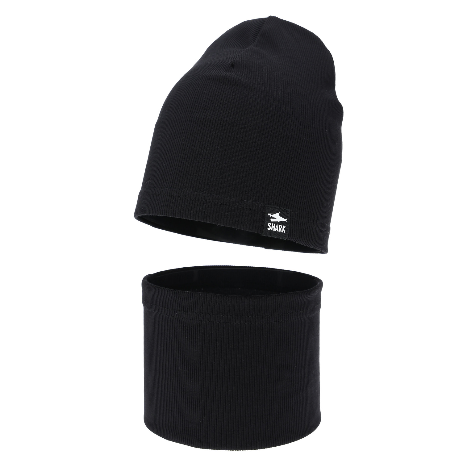 Ensemble automne/printemps garçon: bonnet et snood, en coton, noir, Rumel