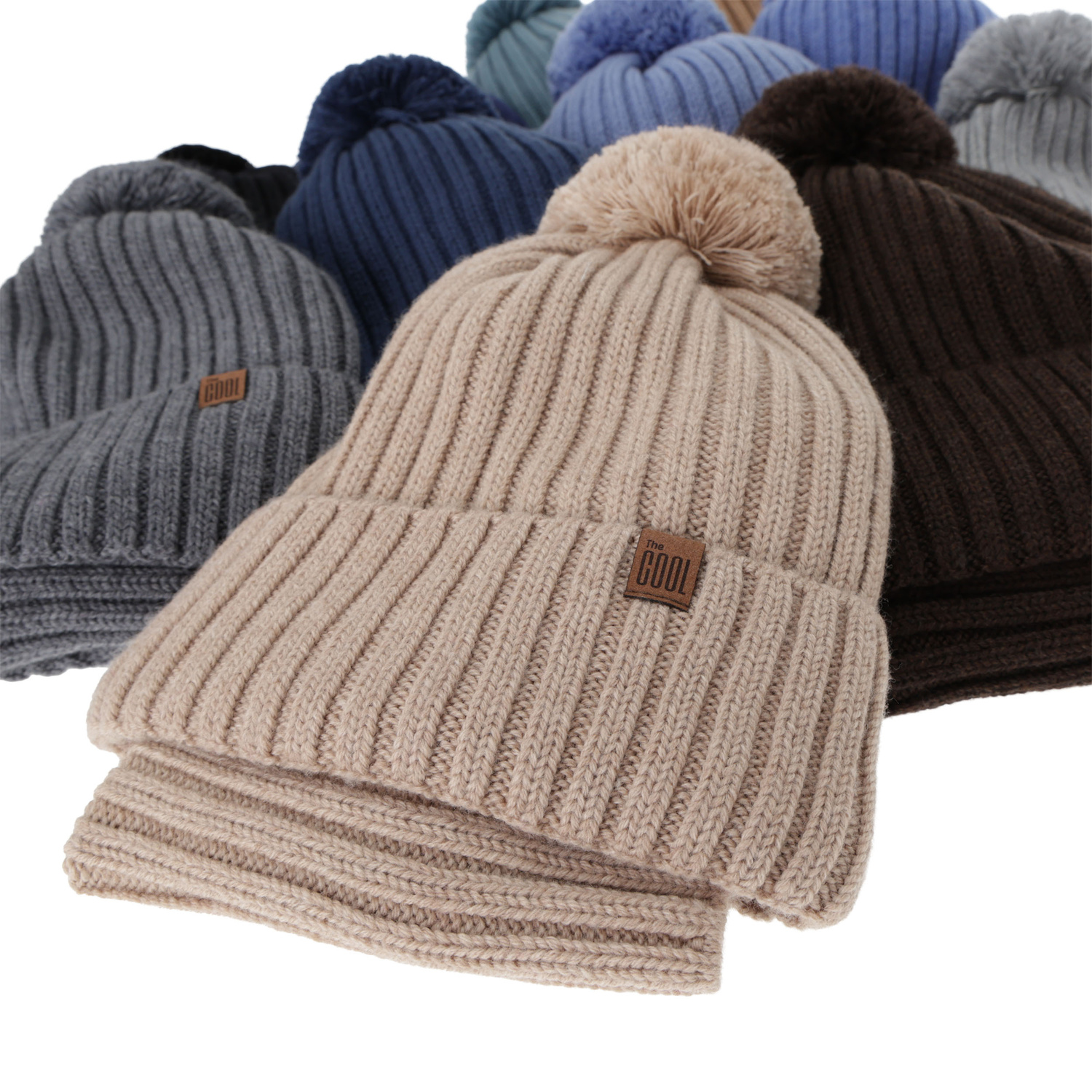 Ensemble d'hiver garçon: bonnet et snood, beige, 100% laine mérinos, doublé de coton, Tolmar