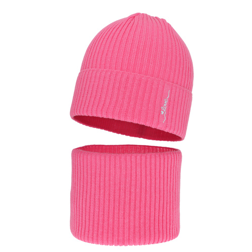 Ensemble automne/printemps fille: bonnet et snood, avec coton, rose, Elvara