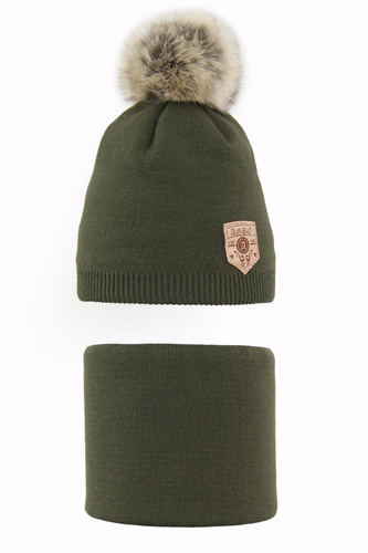 Ensemble d'hiver garçon: bonnet et snood, kaki, Apolin