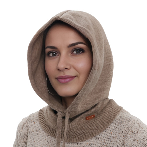 Cagoule d'hiver femme, beige foncé, avec laine mérinos, Elizabeth