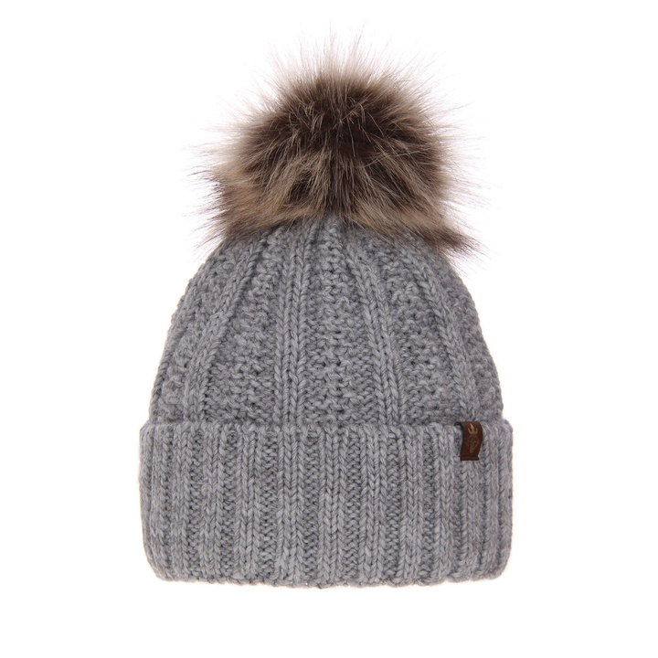 Bonnet d'hiver femme, gris, avec pompon, Rene
