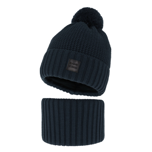 Ensemble d'hiver garçon: bonnet et snood, bleu marine, Conan