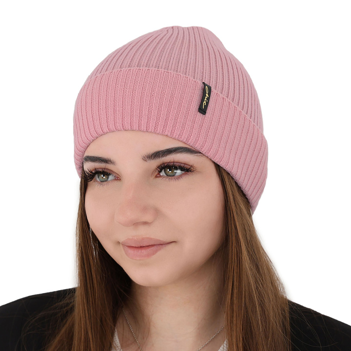 Bonnet d'hiver femme, rose, avec laine mérinos, Megan