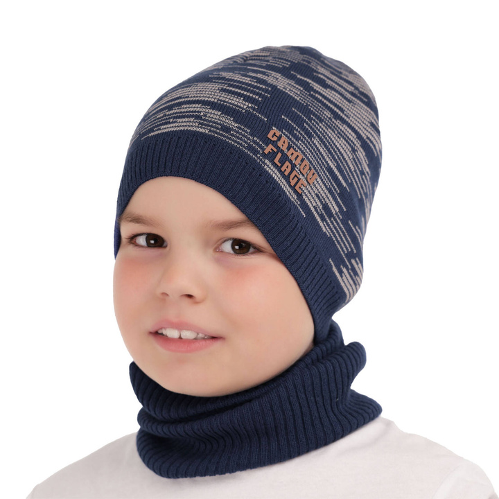 Ensemble automne/printemps garçon: bonnet et snood, avec coton, bleu marine, Carter