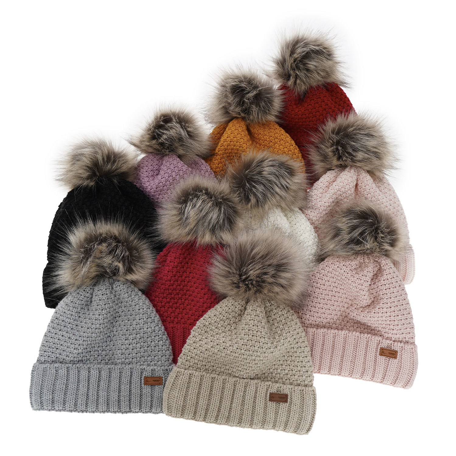 Bonnet d'hiver fille, noire, avec pompon, Pola