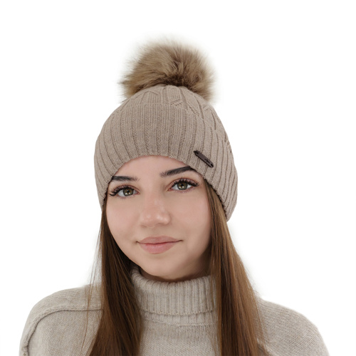 Bonnet d'hiver femme, camel, avec laine mérinos, Talaria