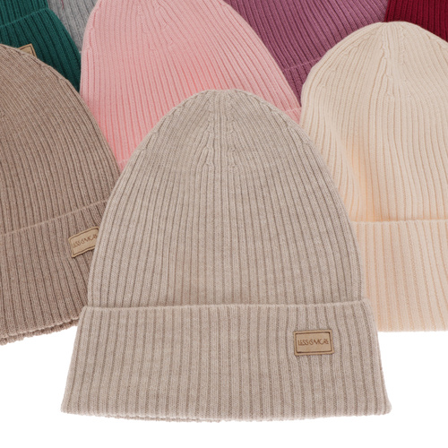 Bonnet d'hiver/printemps femme, rose clair, 100% laine mérinos, Sophie