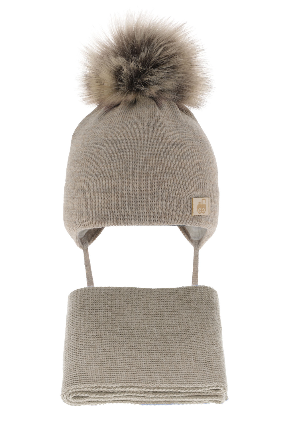 Ensemble d'hiver garçon: bonnet et écharpe, beige, avec laine mérinos, Anastazy