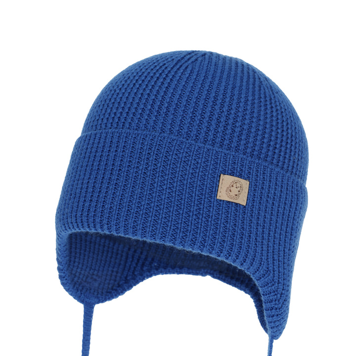 Bonnet d'hiver/automne/printemps garçon, bleu, 100% Laine Mérinos, avec liens, Bakadi