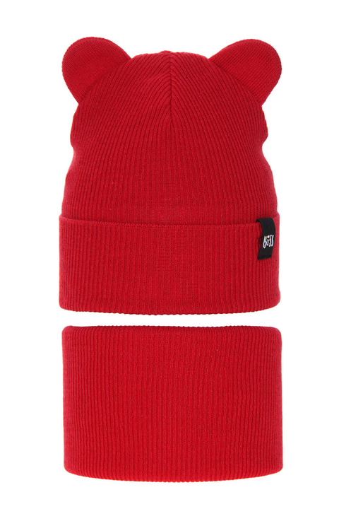 Ensemble automne/printemps garçon: bonnet et snood, avec coton, rouge, Grajan
